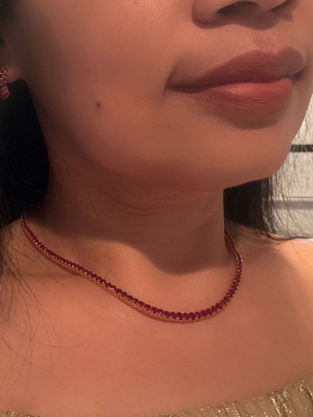 Natural Burmese Ruby Tennis Necklace in 18 k solid gold with lab certificate